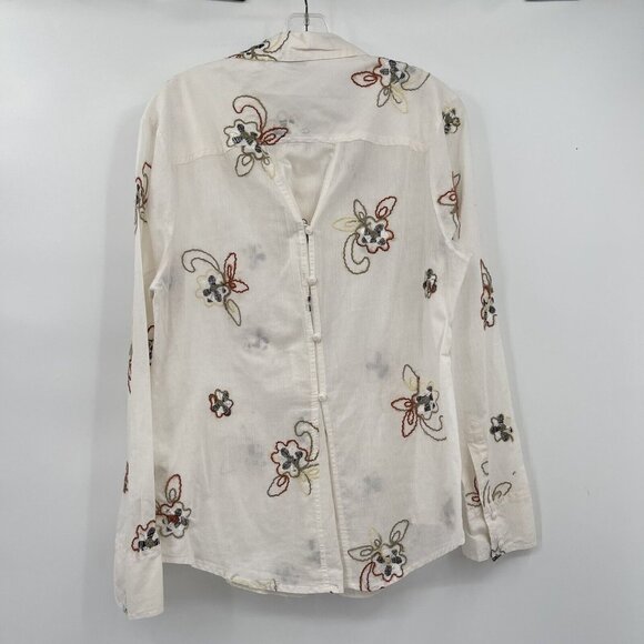 True Grit Woman’s Blouse Top Floral Embroidered Cotton Size Xl Long Sleeve - Picture 4 of 6